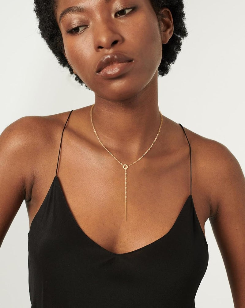 Funsanny Store Lariat Necklaces for Women - Dainty Long Necklace Trendy 14K Gold Plated Hypoallergenic Layered Long Y-Shape Sunburst CZ T-Bar Pendant Drop Chain Necklace Set for Women Non Tarinsh Jewelry - Image 3